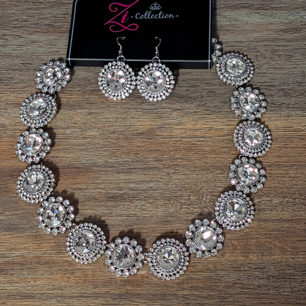 PAPARAZZI ACCESSORIES ZI NECKLACE SINCERE WHITE RHINESTONE SILVER TONE 2024 NEW